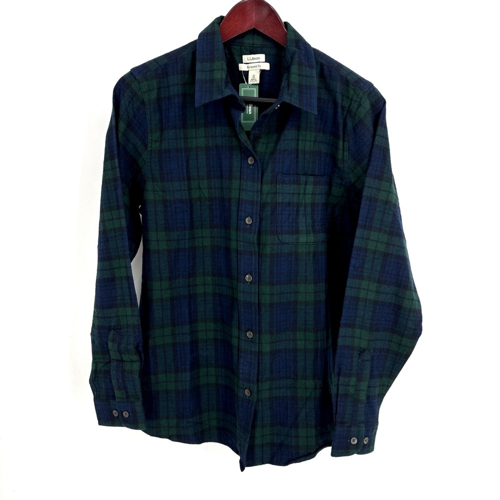 L.L. Bean women’s Green and Blue Plaid Casual soft flannel shirt.